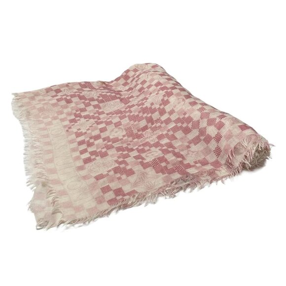 LOUIS VUITTON - Cream Light Pink Pink Unconfirmed Scarf Cashmere Silk 366-080725 - Picture 2 of 10